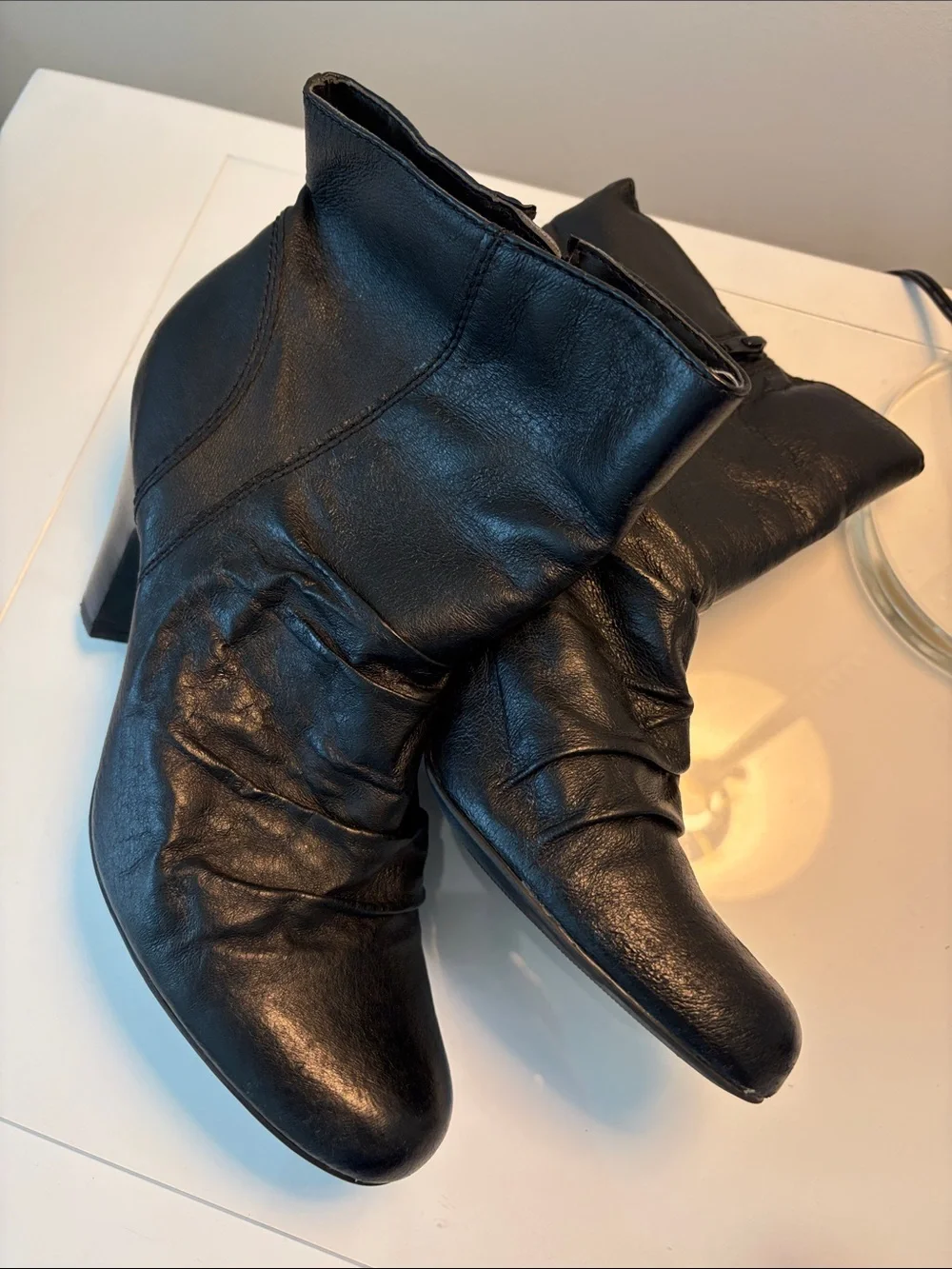 a.n.a Black Leather Ankle Booties with Low Block Heel
